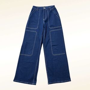 By DYLN Dolls Kill Cooper Wide Leg Jeans Size XS High Rise Contrast Stitching